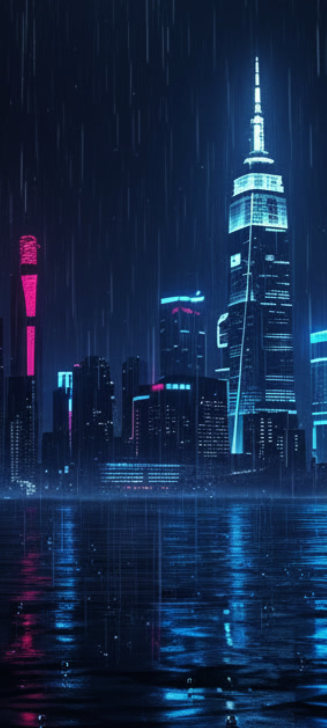Dark city skyline with rain mobile
